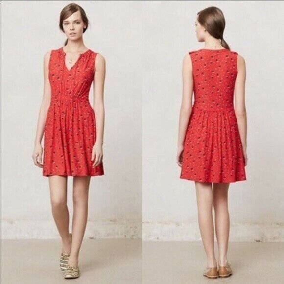 Anthropologie Leifnotes Red Nautical Anchor Print Sleeveless Short Dress Size XS - Picture 2 of 12